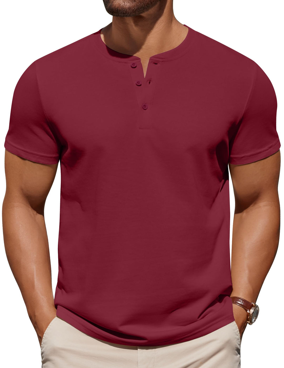COOFANDY Mens Cotton Henley T-Shirts Short Sleeve Button Casual Basic Tees Work Shirts with Split Side