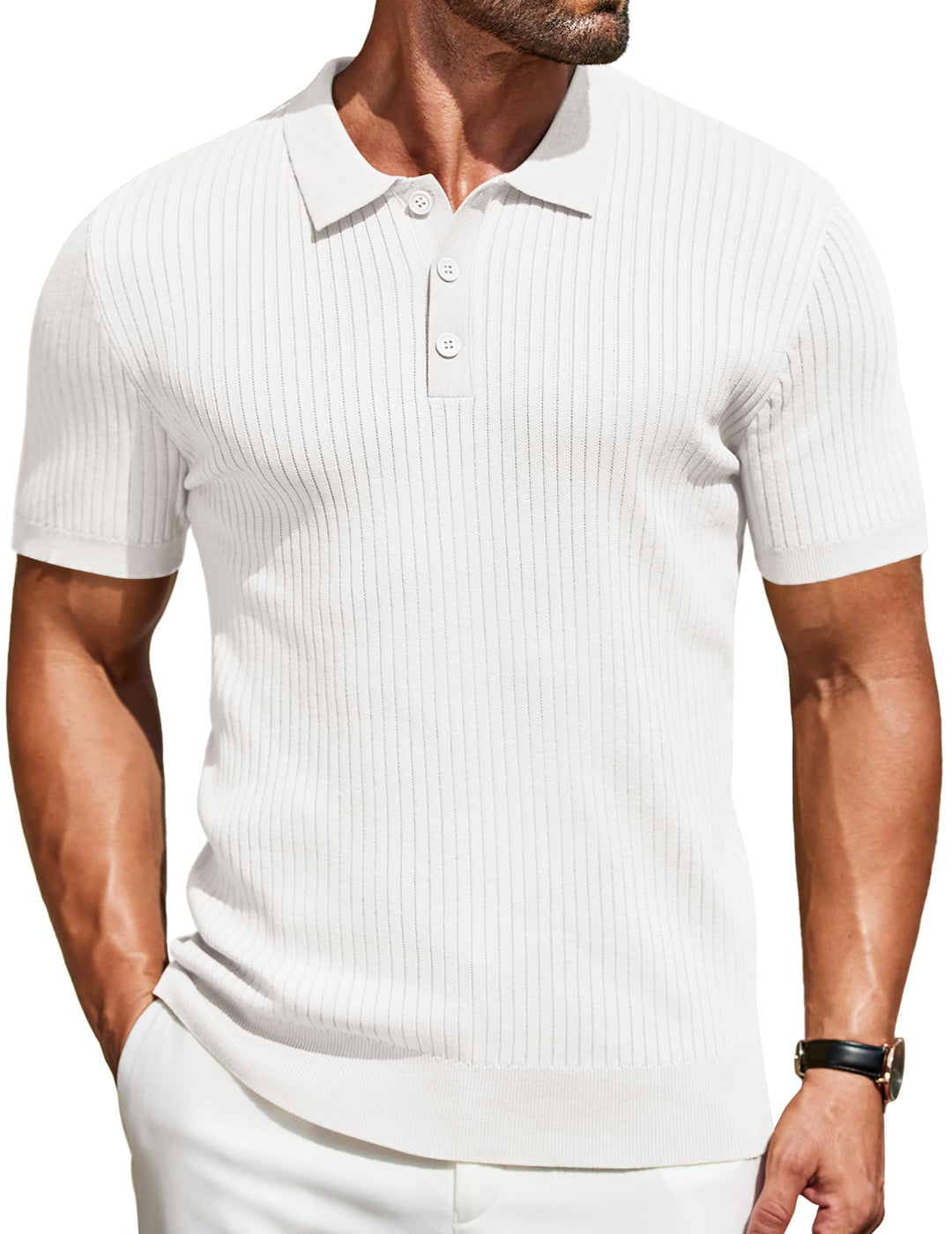 COOFANDY Mens Knit Polo Shirts Short Sleeve Button Down Shirt Textured Casual Summer Beach Shirts
