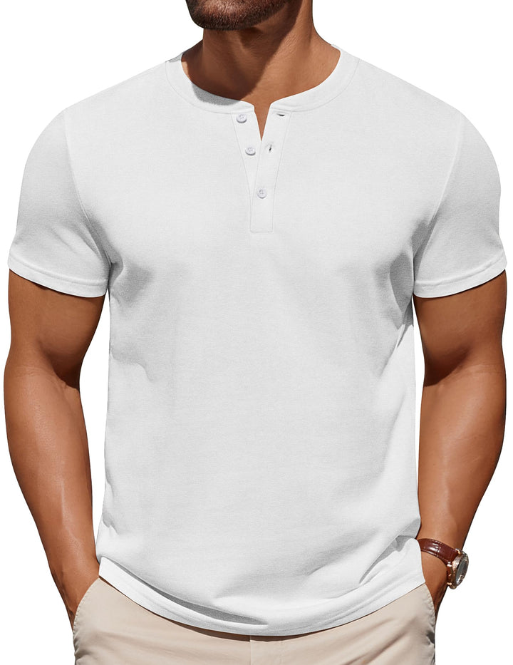 COOFANDY Mens Cotton Henley T-Shirts Short Sleeve Button Casual Basic Tees Work Shirts with Split Side