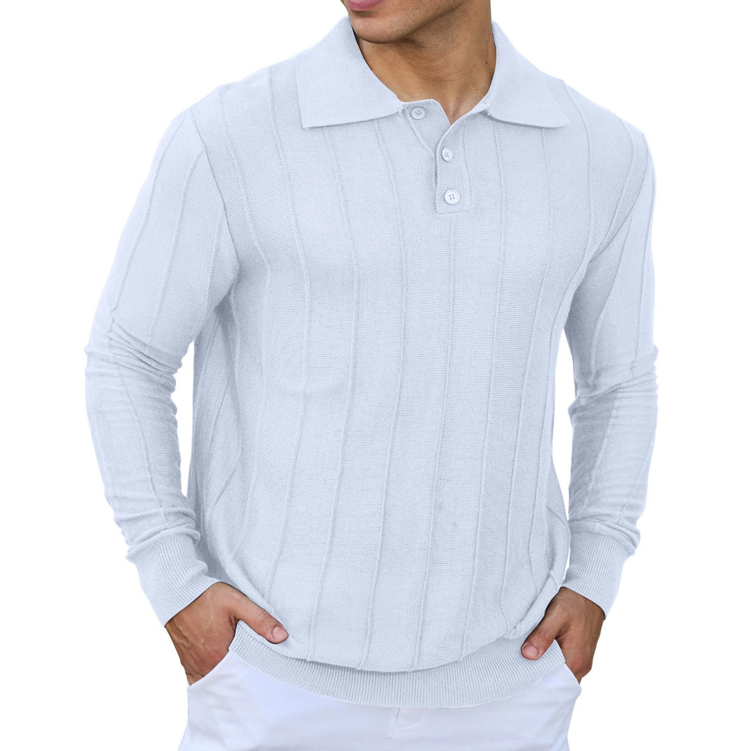 Mens Knit Polo Shirts Long Sleeve Casual Classic Polo Shirt Collared Ribbed Textured Pullover Sweater