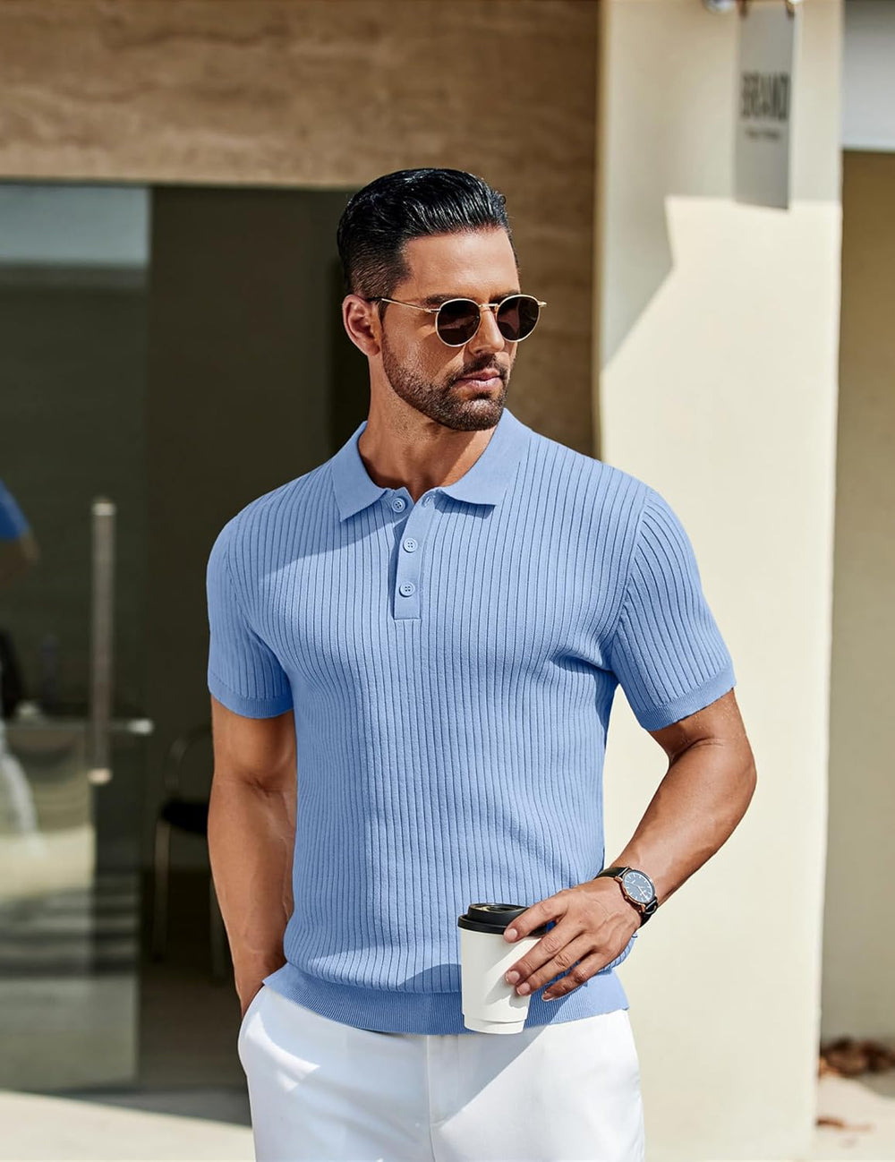 COOFANDY Mens Knit Polo Shirts Short Sleeve Button Down Shirt Textured Casual Summer Beach Shirts