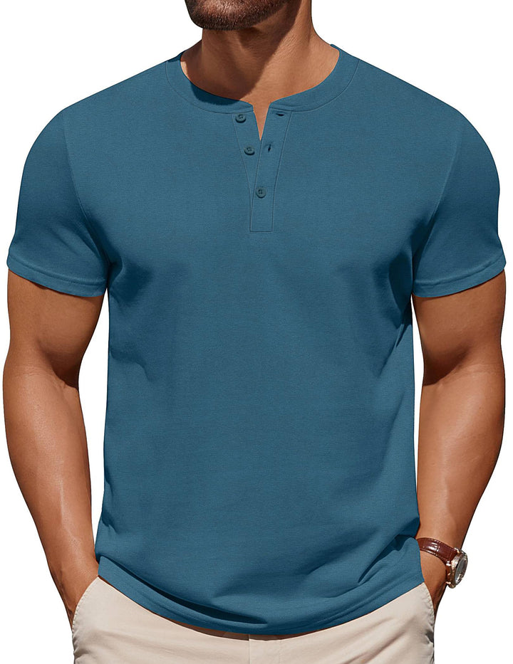 COOFANDY Mens Cotton Henley T-Shirts Short Sleeve Button Casual Basic Tees Work Shirts with Split Side