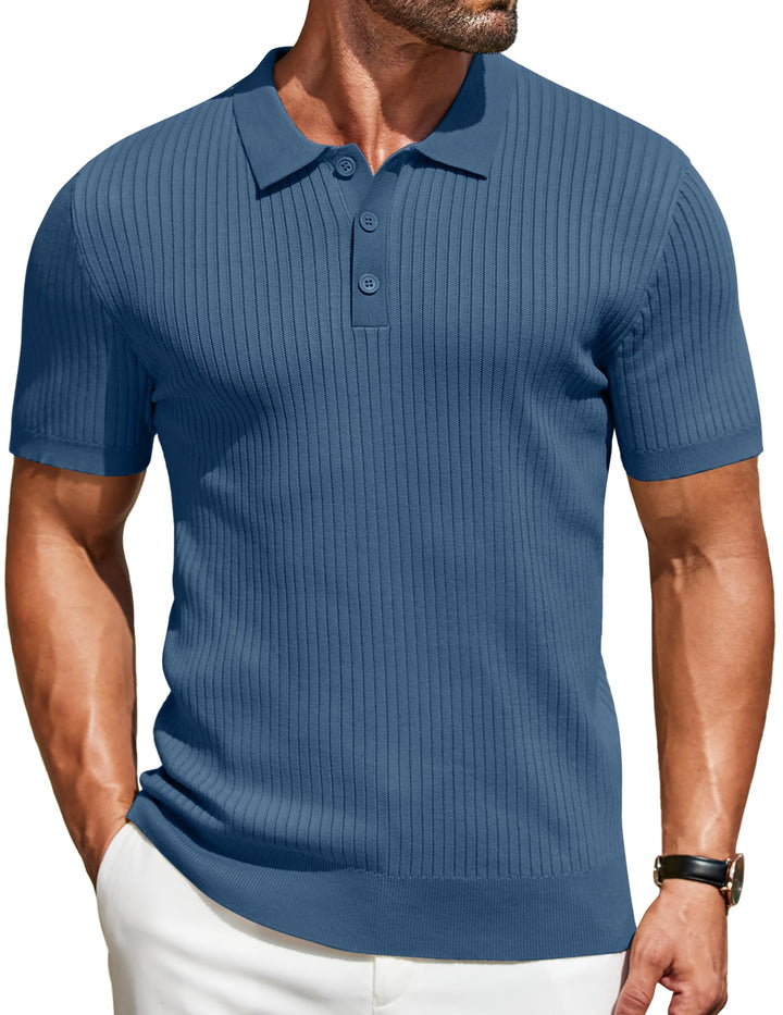 COOFANDY Mens Knit Polo Shirts Short Sleeve Button Down Shirt Textured Casual Summer Beach Shirts