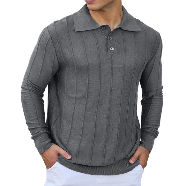 Mens Knit Polo Shirts Long Sleeve Casual Classic Polo Shirt Collared Ribbed Textured Pullover Sweater