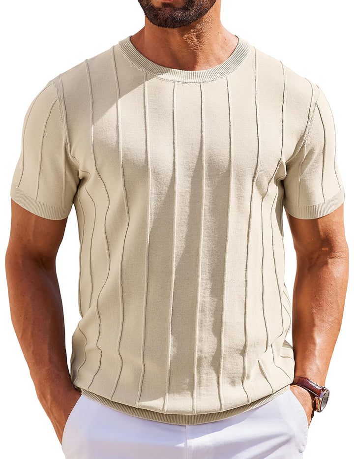 COOFANDY Men's T- Shirts Short Sleeve Knit Sweater Shirt Casual Crewneck Ribbed Pullover Tees
