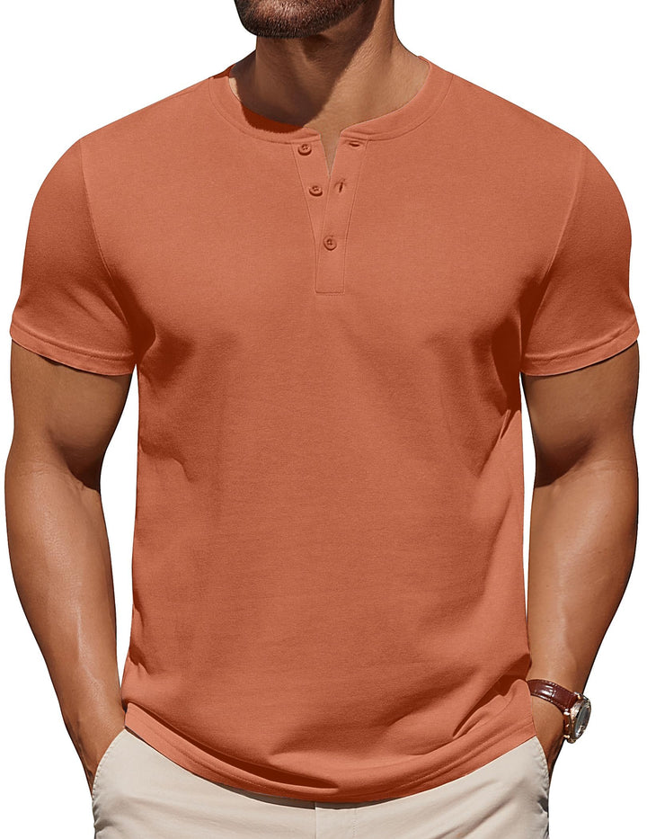 COOFANDY Mens Cotton Henley T-Shirts Short Sleeve Button Casual Basic Tees Work Shirts with Split Side