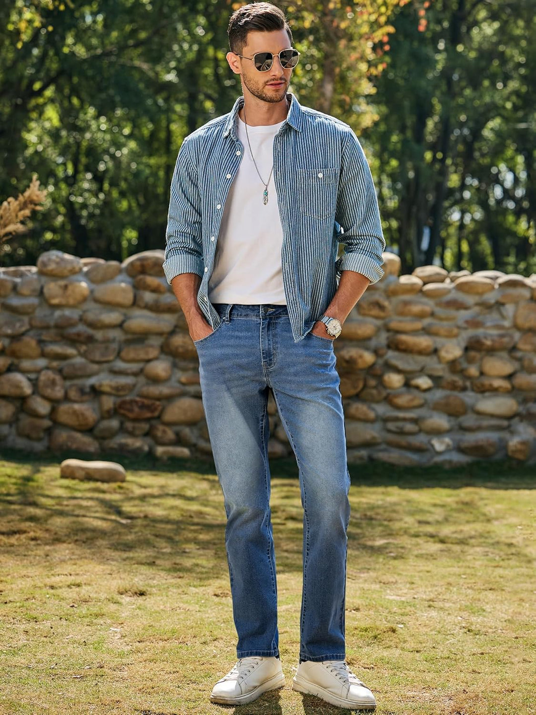 JMIERR Men's Stretch Jeans Regular Fit Straight Leg Casual Denim Pants