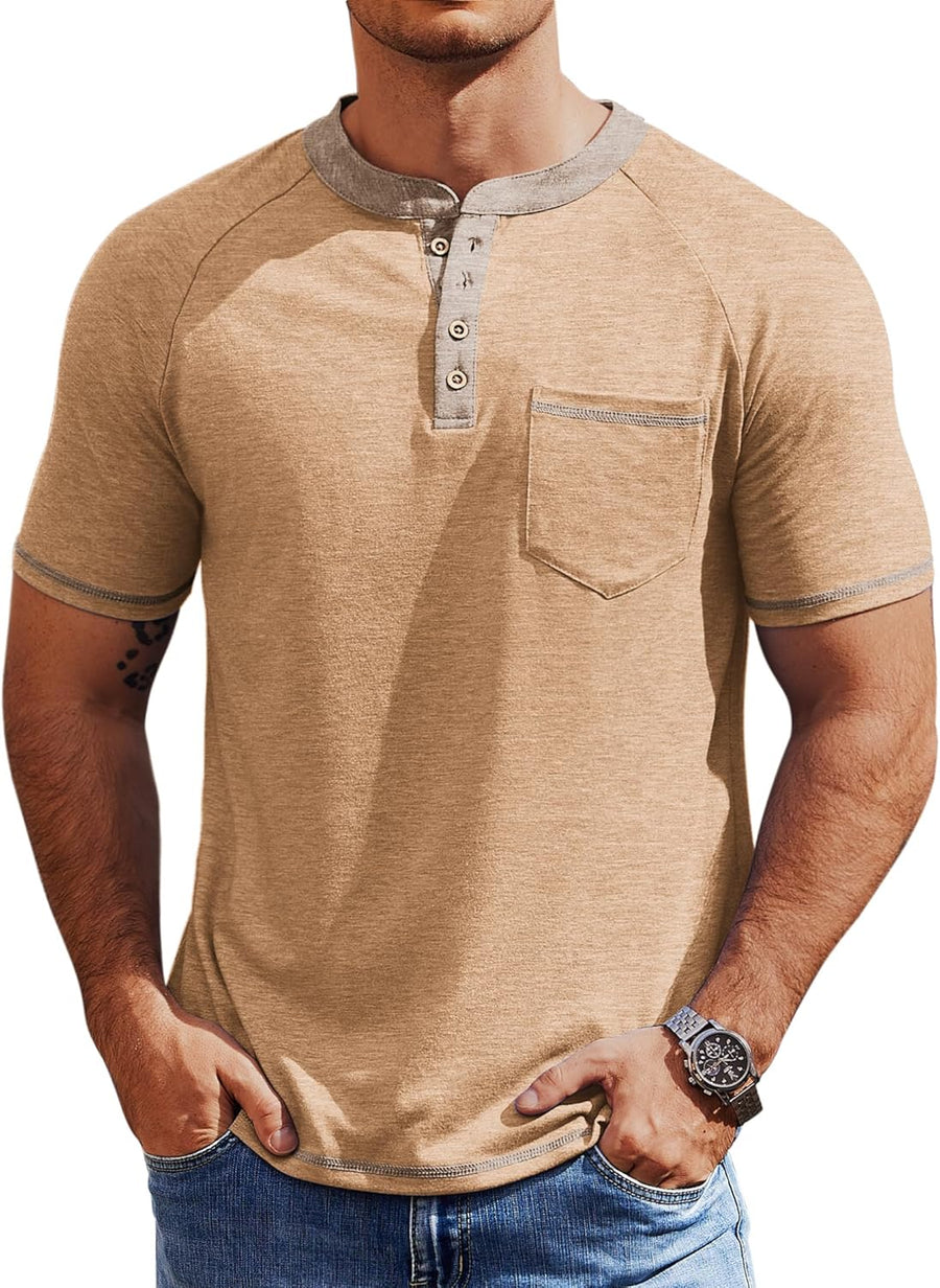 COOFANDY Mens Henley Shirts Short Sleeve Casual Button T-Shirts Basic Tee Shirts Summer Vintage T Shirts with Pocket